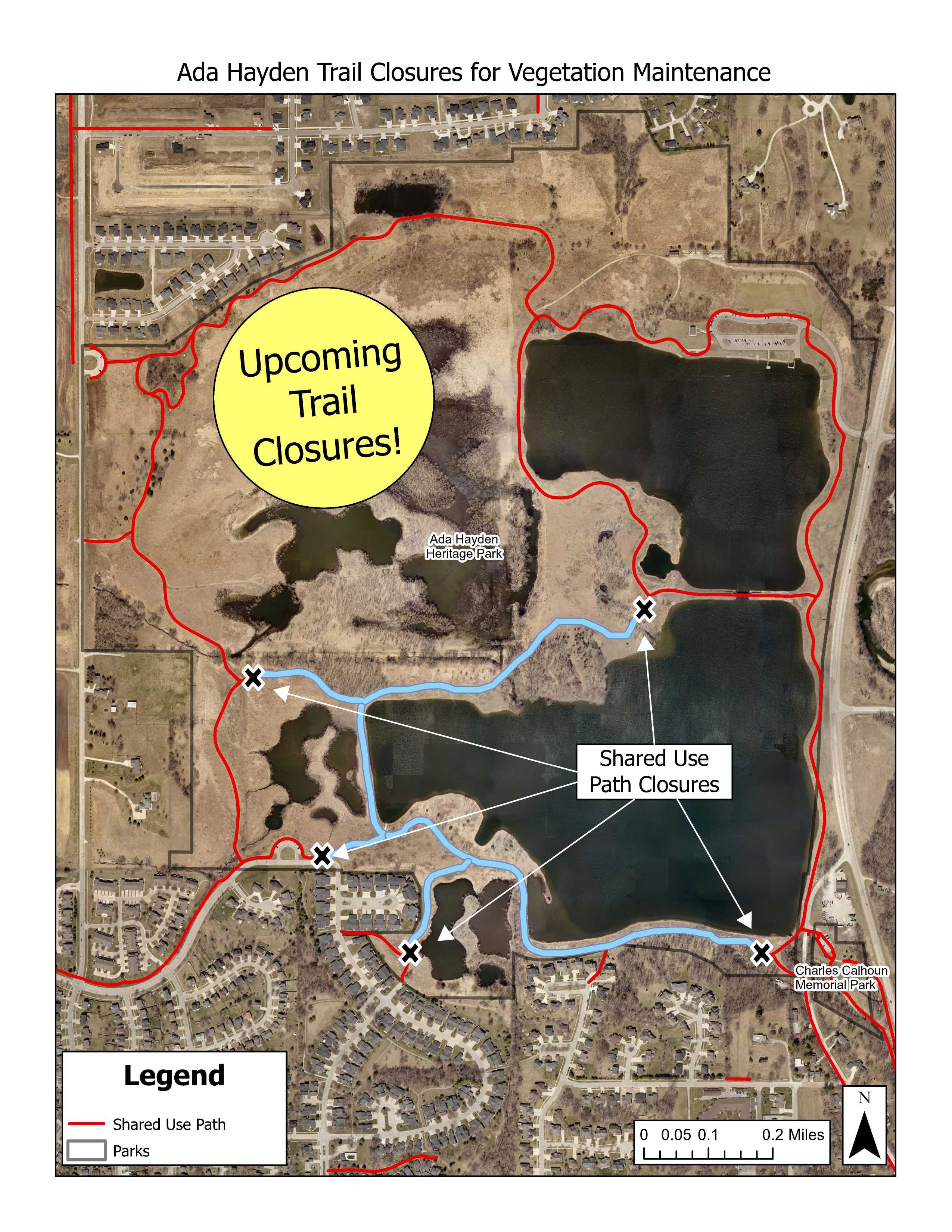 Map of Ada Hayden Trail Closures