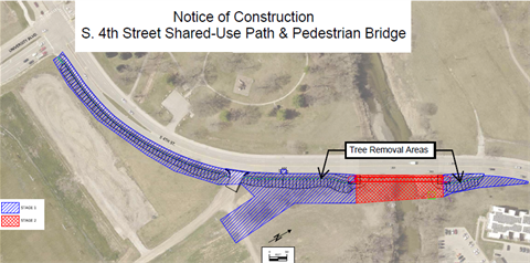 Map of construction area including South 4th Street