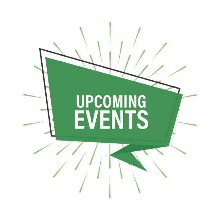 Cartoon of speech bubble that says Upcoming Events