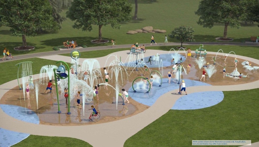 Rendering of children playing in water at a splash pad