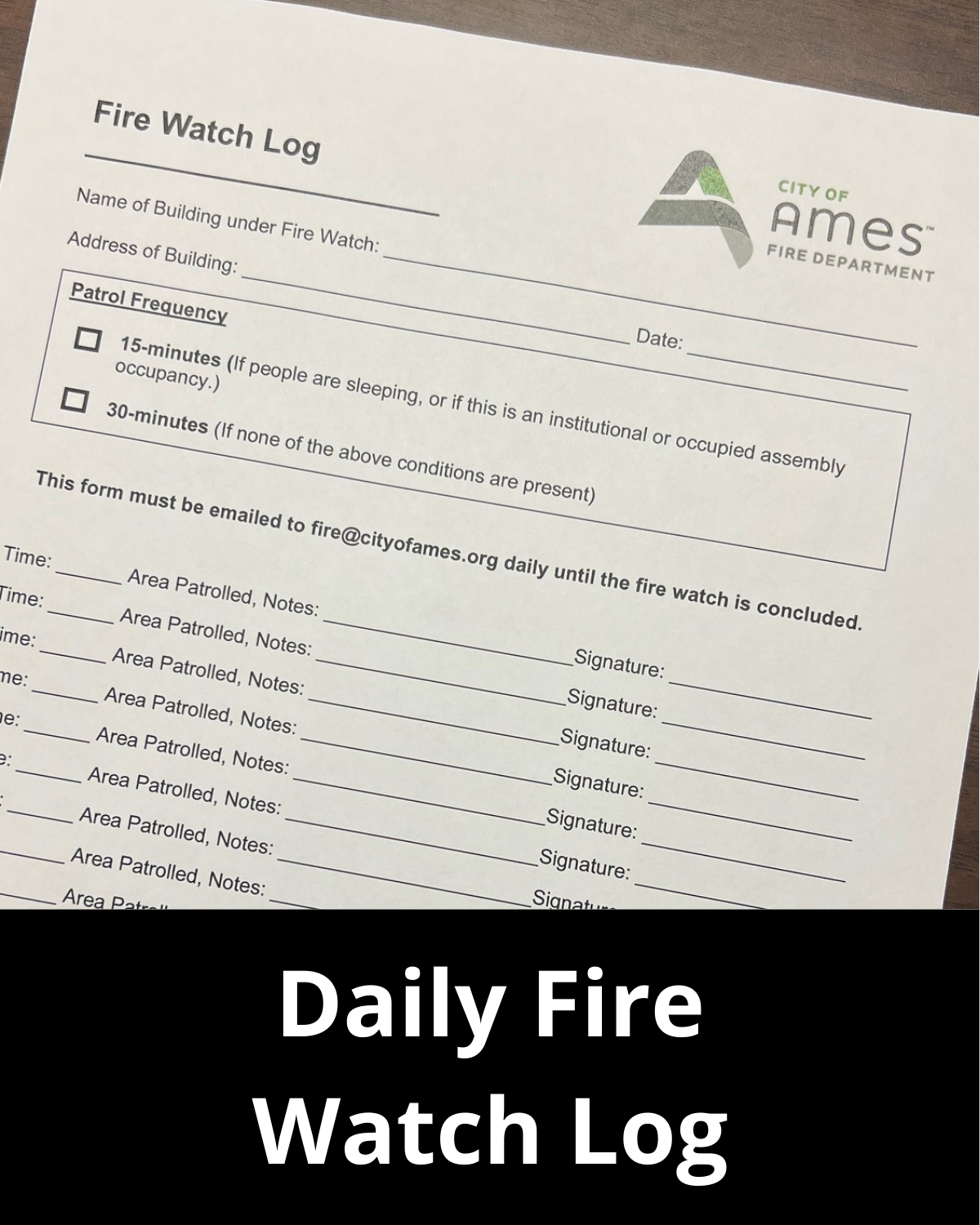Printable Fire Watch Log
