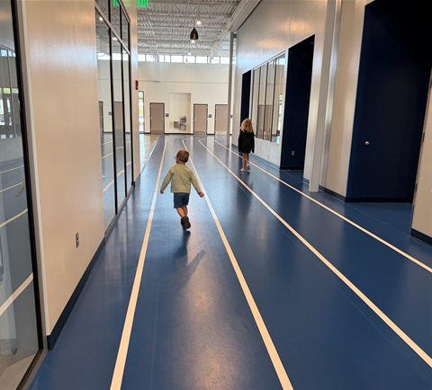 Children walking on the track at Fitch