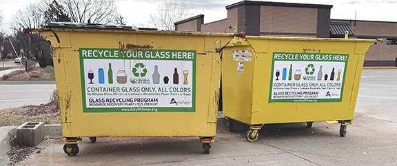 Recycling bins for glass disposal