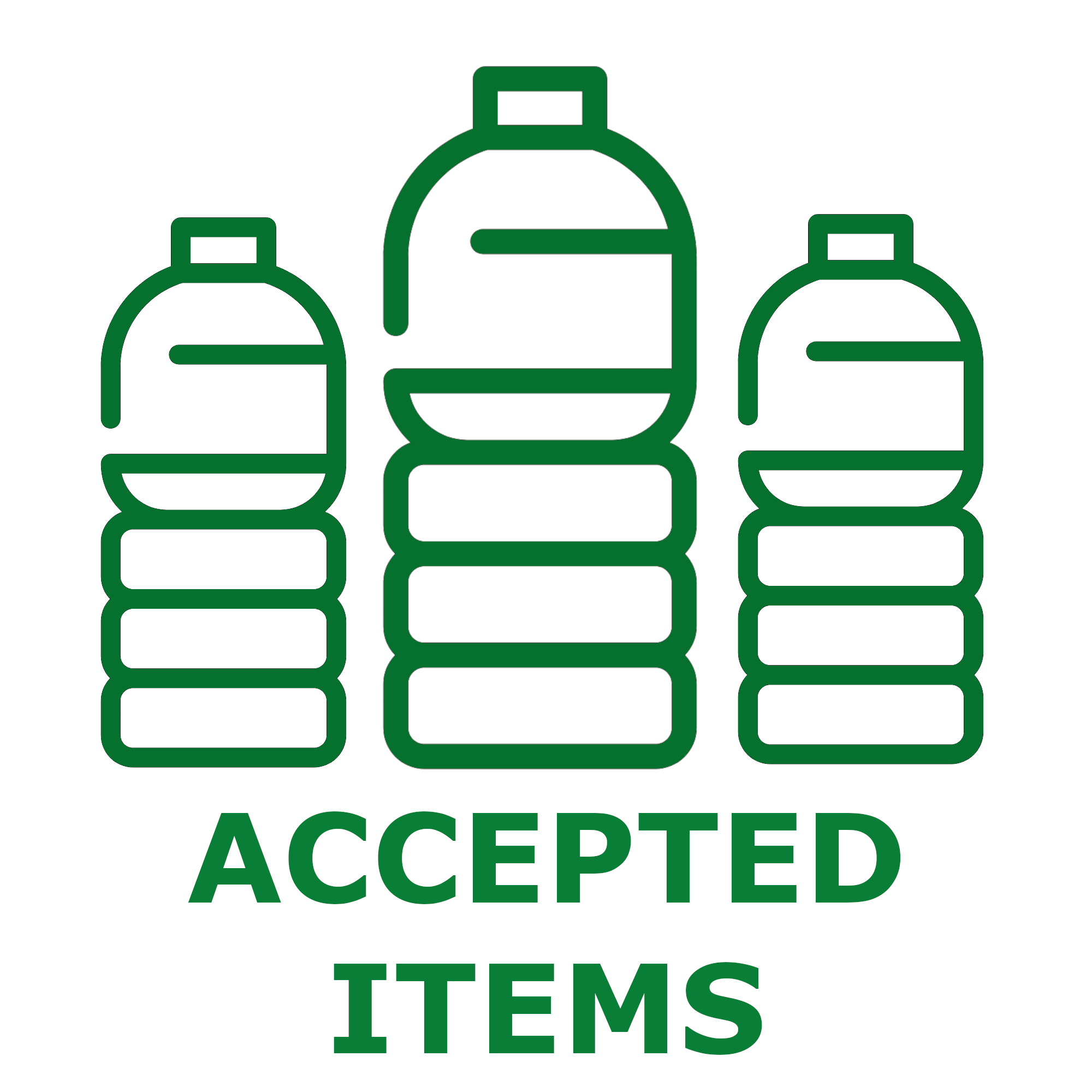 An icon depicting three water bottles. This links to a graphic depicting accepted recycling items.