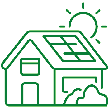An icon depicting a house with solar panels.