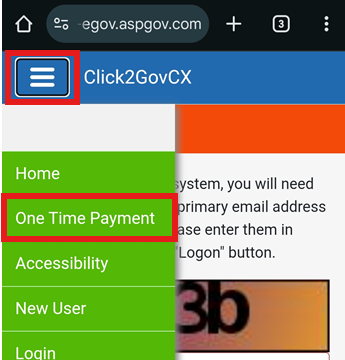 A mobile view of the One Time Payment Option.