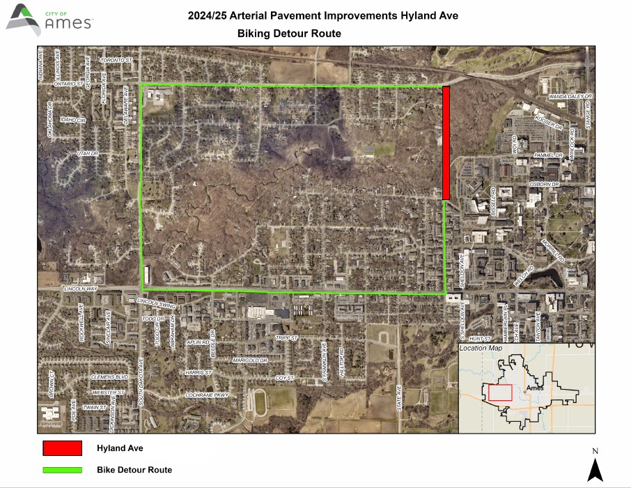 Hyland Avennue Biking Detour Map 
